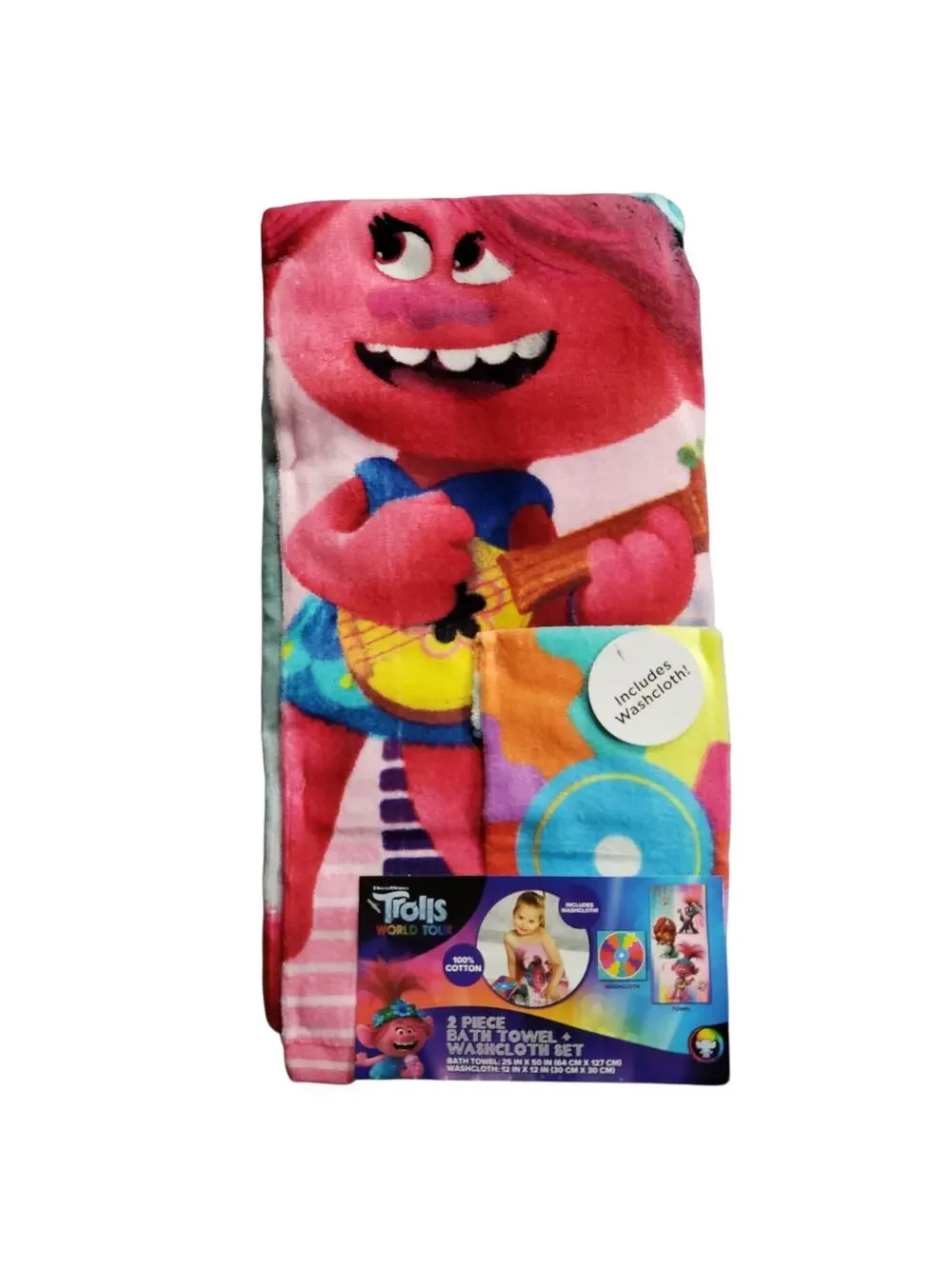 Trolls World Tour Towel & Wash Cloth Set 100% Cotton Kids Bathroom Decor Pool